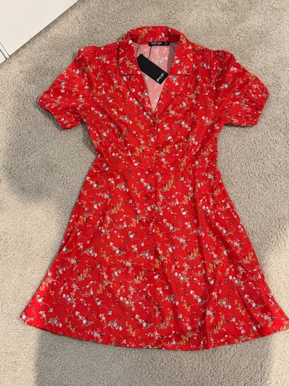 Nasty Gal Flower Mini Dress Red